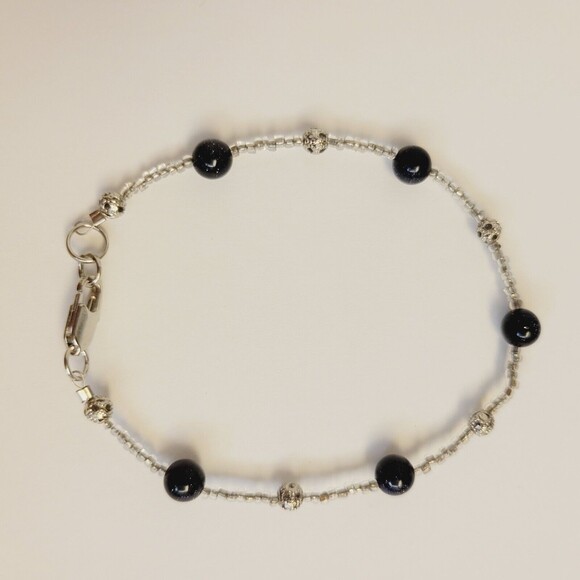 Handmade Blue Goldstone And Metal Beaded Bracelet - Picture 1 of 6